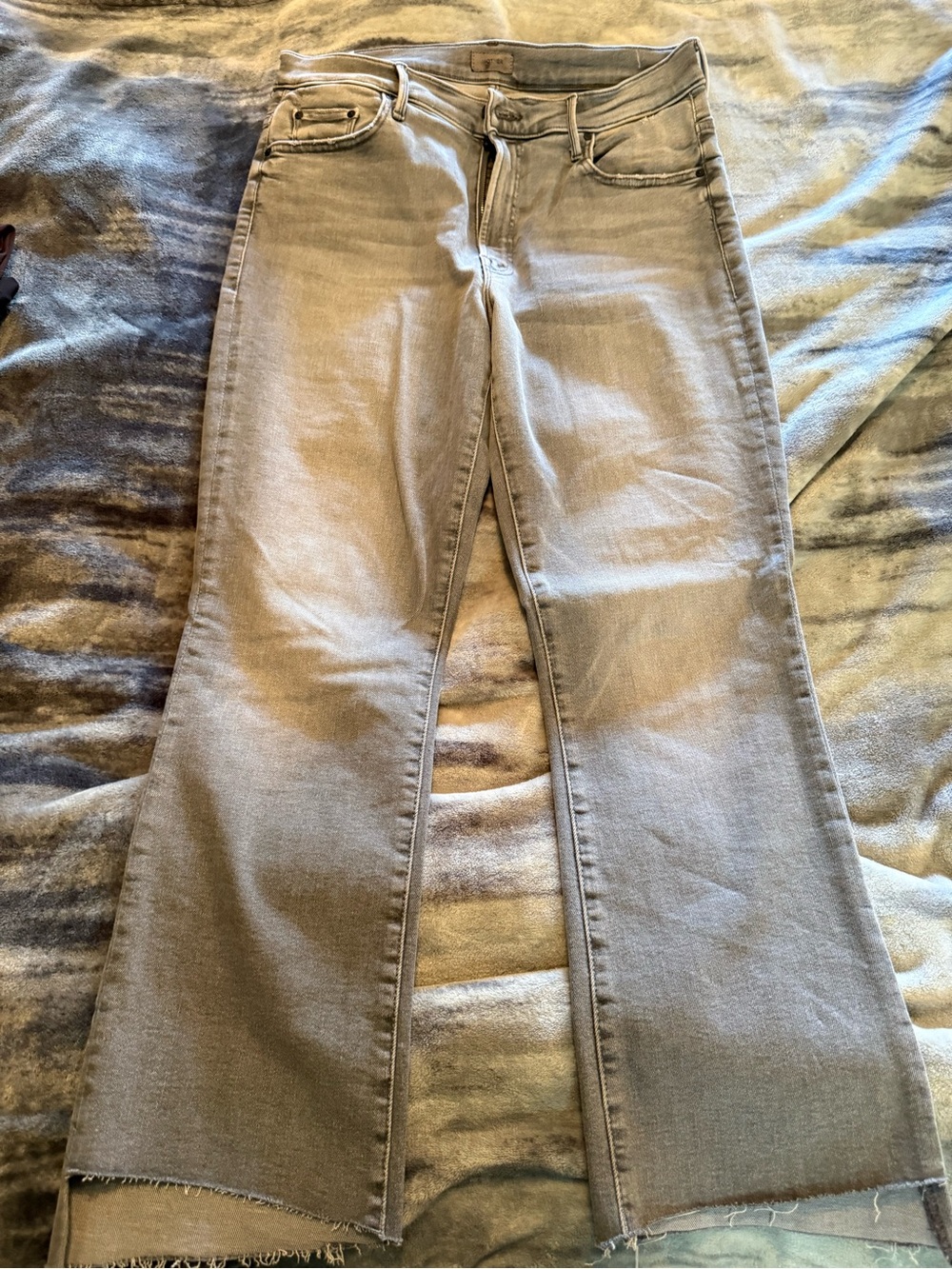 MOTHER Ankle Crop Straight Jeans in Light Gray